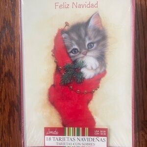Image Arts Holiday Christmas Greeting 18 Cards FELIZ NAVIDAD Cat in Stocking NEW